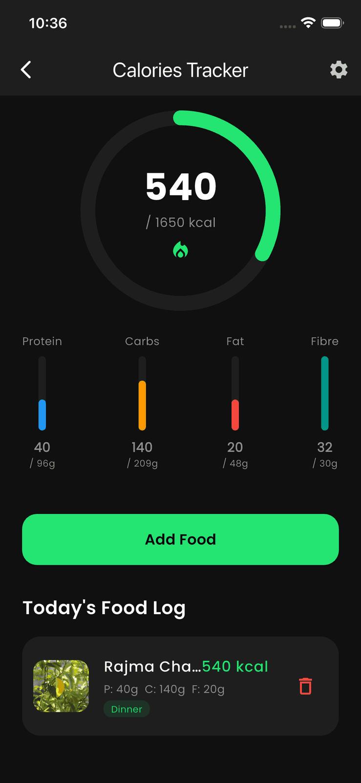 MetaFit calories tracker screen