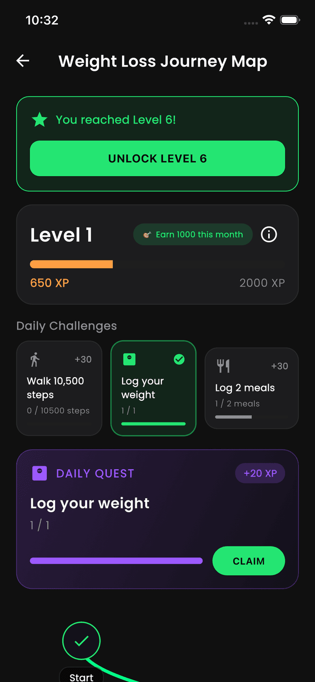 MetaFit gamified journey map
