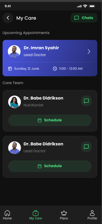 MetaFit My Care screen