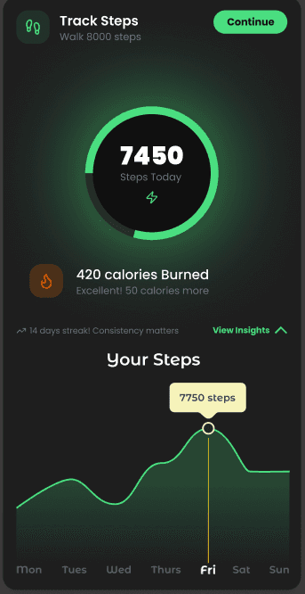 MetaFit Step Tracker screen